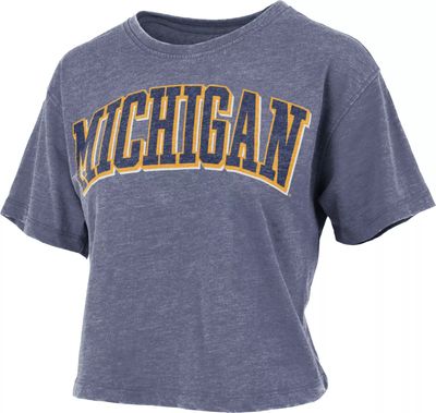 Pressbox Women's Michigan Wolverines Navy Vent Cropped T-Shirt