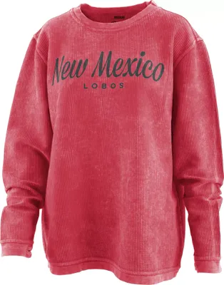 Pressbox Women's New Mexico Lobos Cherry Corded Crew Pullover Sweatshirt