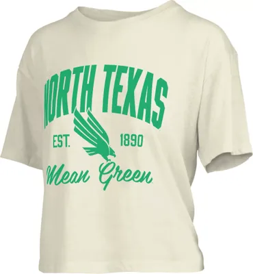 Pressbox Women's North Texas Mean Green White Knobie Crop T-Shirt