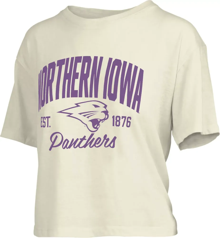 Pressbox Women's Northern Iowa Panthers  White Knobie Crop T-Shirt