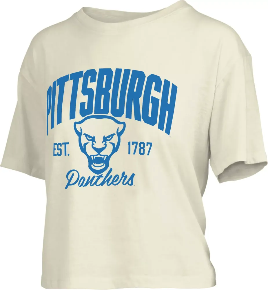 Pressbox Women's Pitt Panthers White Knobie Crop T-Shirt