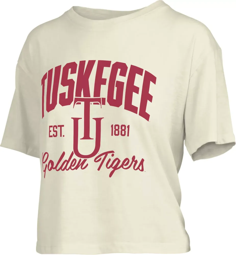 Pressbox Women's Tuskegee Golden Tigers White Knobie Crop T-Shirt