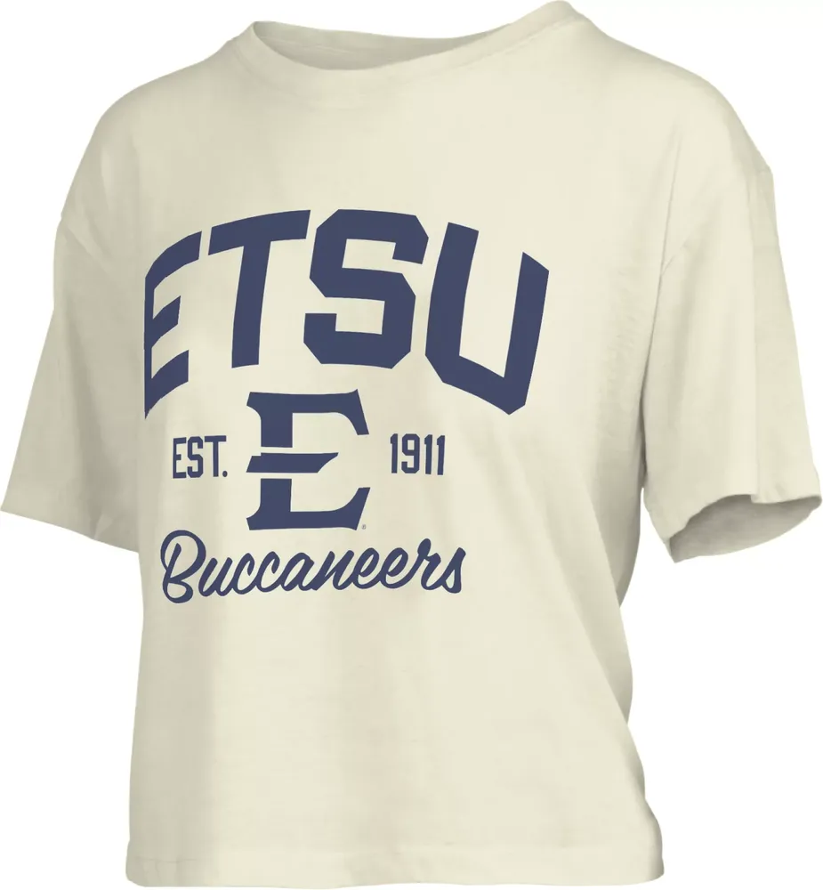 Pressbox Women's East Tennessee State Buccaneers White Knobie Crop T-Shirt