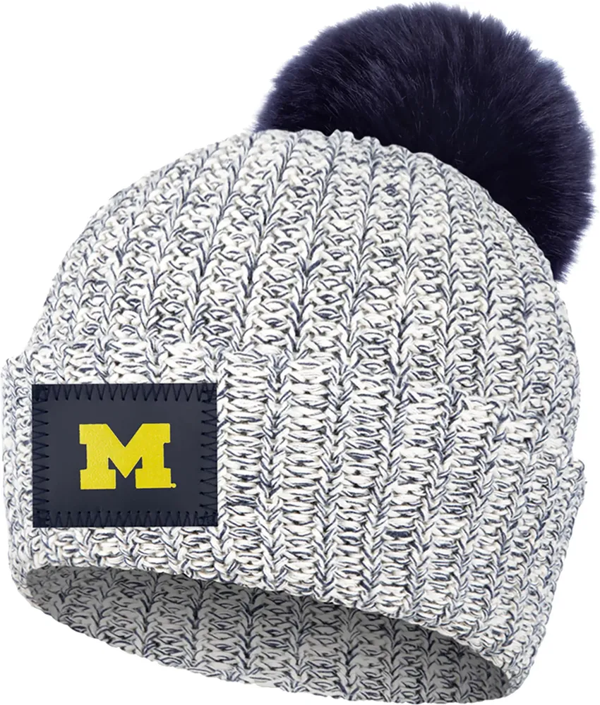 Love Your Melon Michigan Wolverines Grey Speckled Pom Knit Beanie