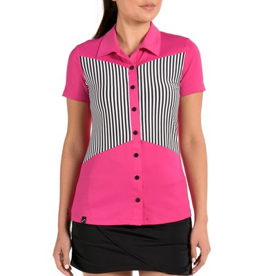 SwingDish Women's Summer Pink Striped Golf Polo