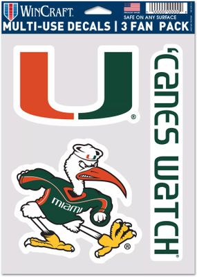 WinCraft Miami Hurricanes 3 Pack Fan Decal