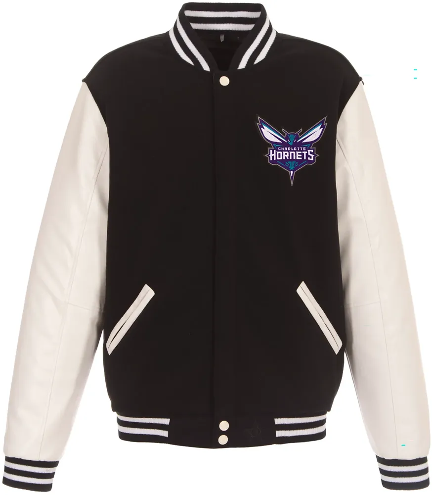 JH Design Men's Charlotte Hornets Black Varsity Jacket