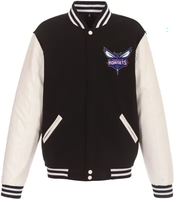 JH Design Men's Charlotte Hornets Black Varsity Jacket