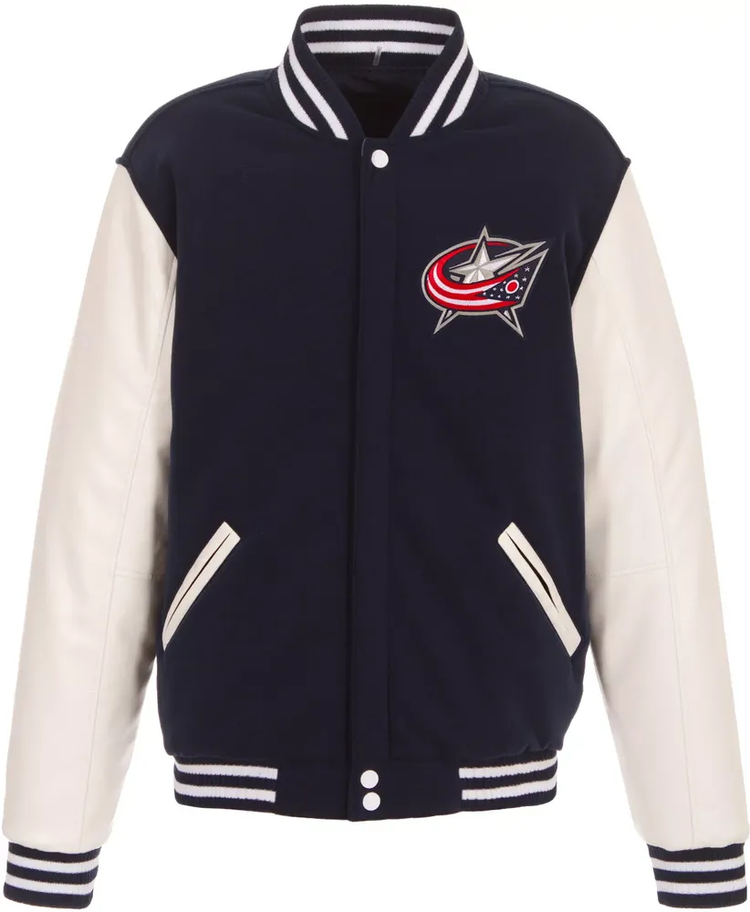 JH Design Columbus Blue Jackets Varsity Navy Reversible Wool Jacket