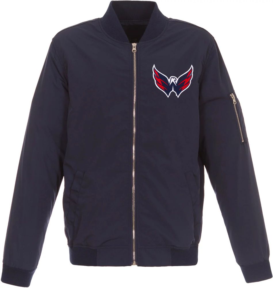 JH Design Washington Capitals Logo Full-Zip Bomber Black Nylon Jacket