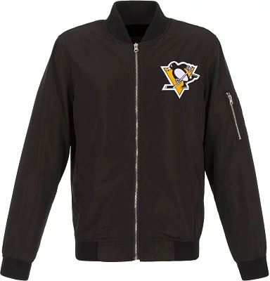 JH Design Pittsburgh Penguins Logo Full-Zip Bomber Black Nylon Jacket