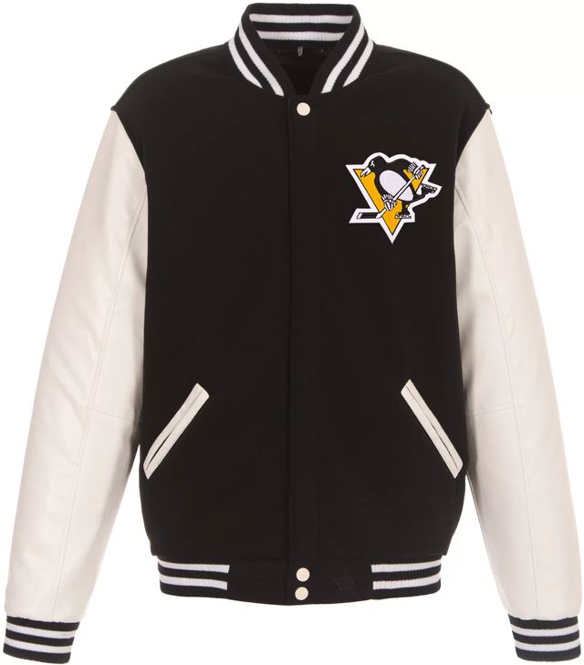 Men's JH Design Black Pittsburgh Steelers Wool & Leather Reversible Jacket with Embroidered Logos