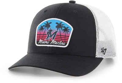 '47 Adult Miami Marlins Black Pitch Adjustable Trucker Hat