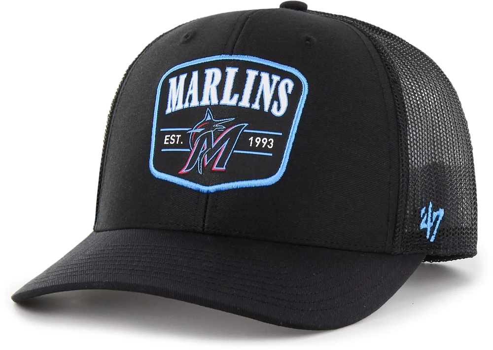 '47 Adult Miami Marlins Black Squad Adjustable Trucker Hat