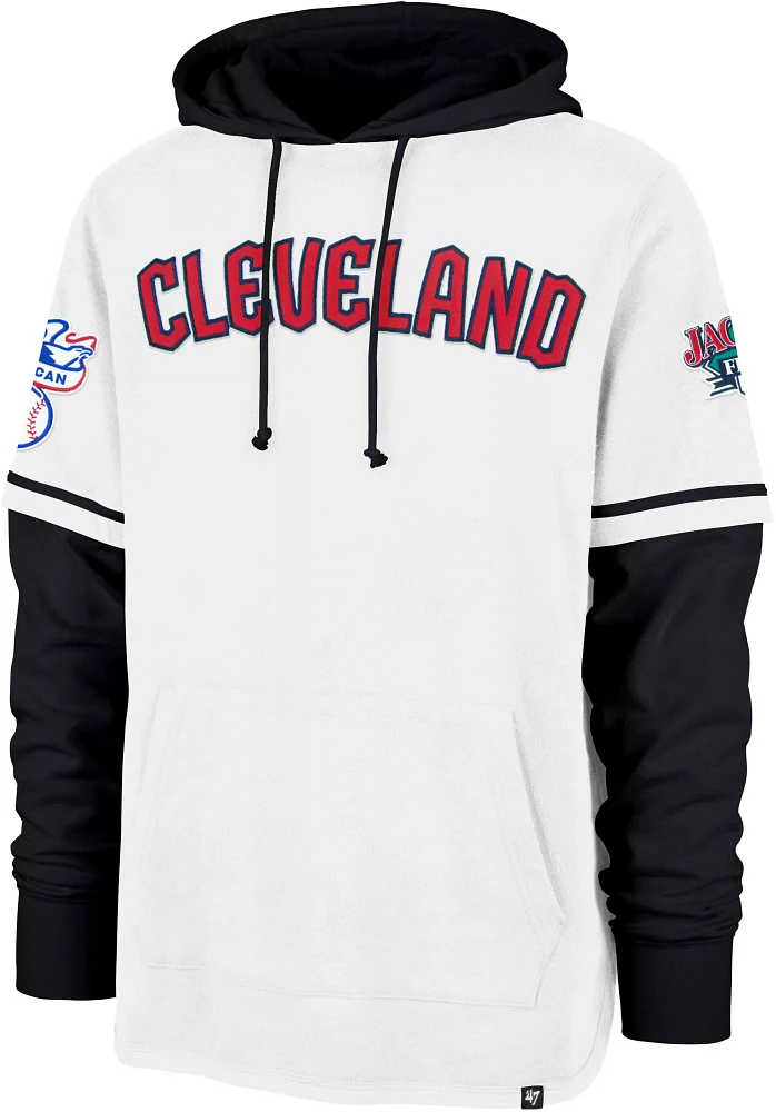 '47 Men's Cleveland Guardians White Tri-Stop Cooperstown Pullover Hoodie