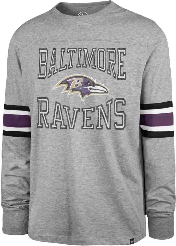 '47 Men's Baltimore Ravens Cover 2 Grey Long Sleeve T-Shirt