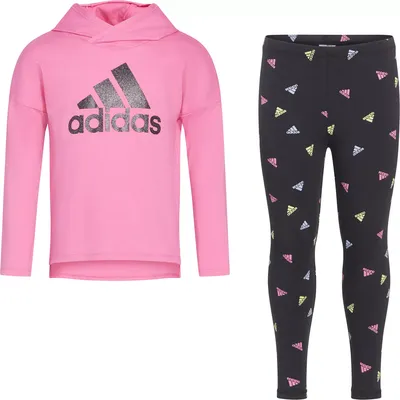 Adidas Toddler Girls' Long Sleeve Hooded Tee & Printed Legging Set