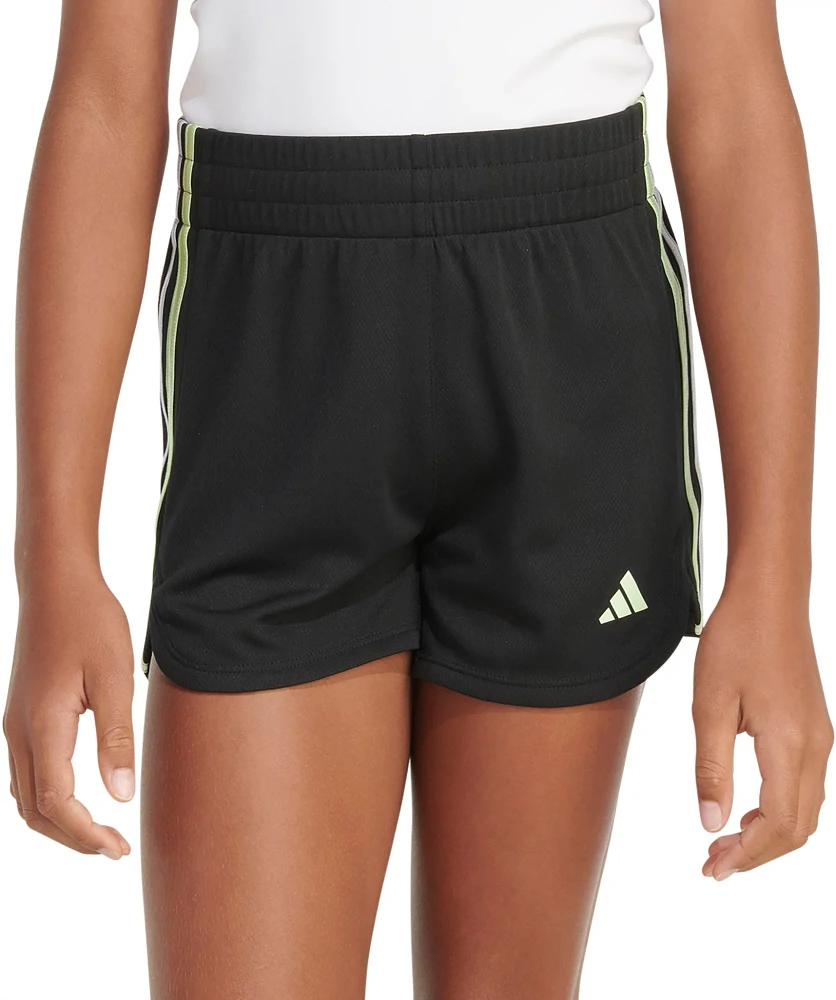 adidas Girls' Elastic Waistband Gradient 3-Stripe Pacer Mesh Shorts