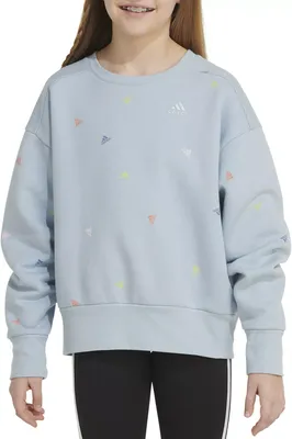 adidas Girls' Printed Crewneck Fleece Pullover