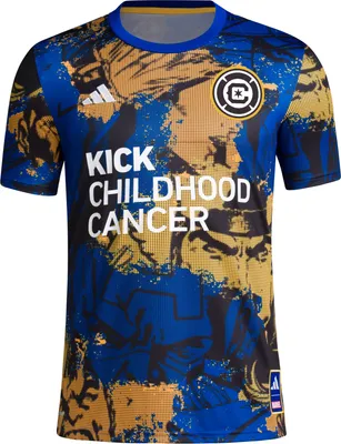 adidas Chicago Fire 2023 Kick Childhood Cancer Purple Prematch Jersey