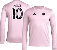 adidas Adult Inter Miami CF Lionel Messi #10 Pink Long Sleeve Shirt