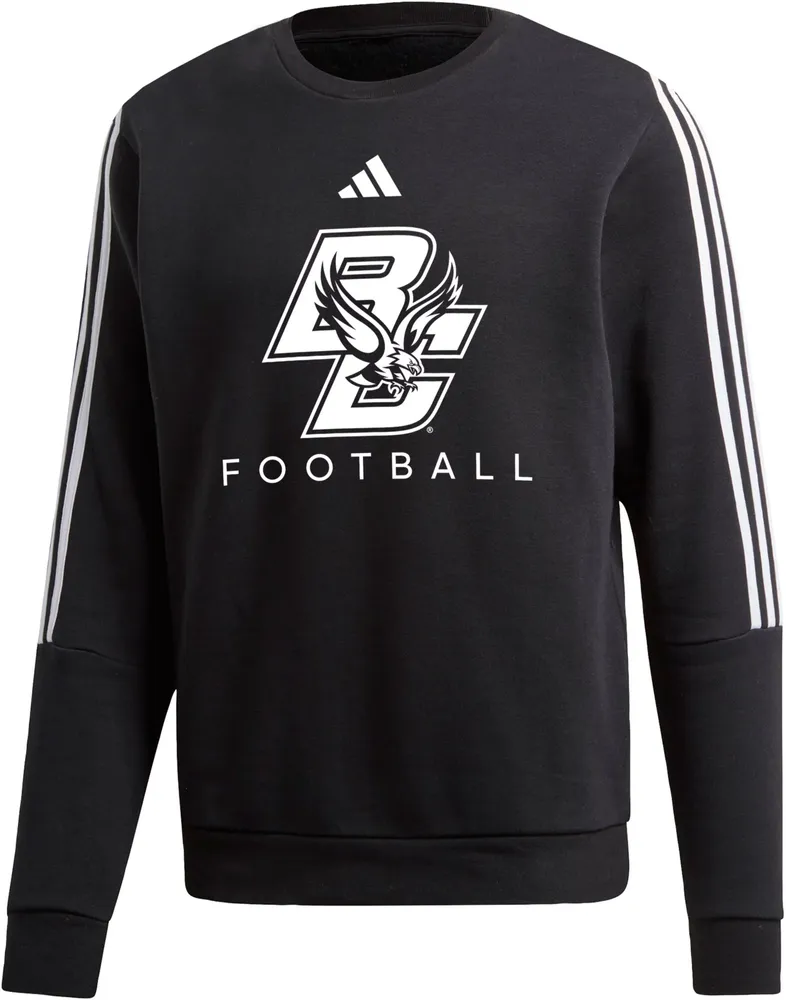 adidas Men's Boston College Eagles Black 3-Stripe Crew Pullover Sweatshirt