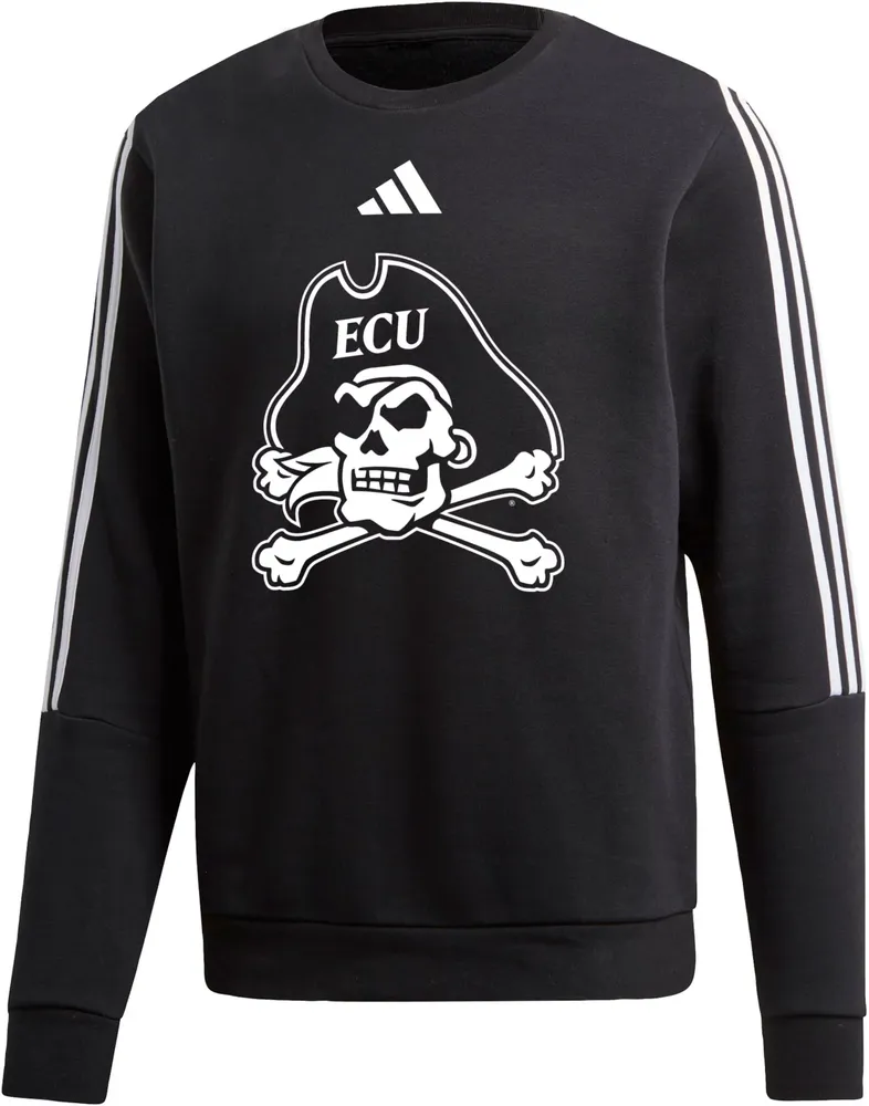 adidas Men's East Carolina Pirates Black 3-Stripe Crew Pullover Sweatshirt