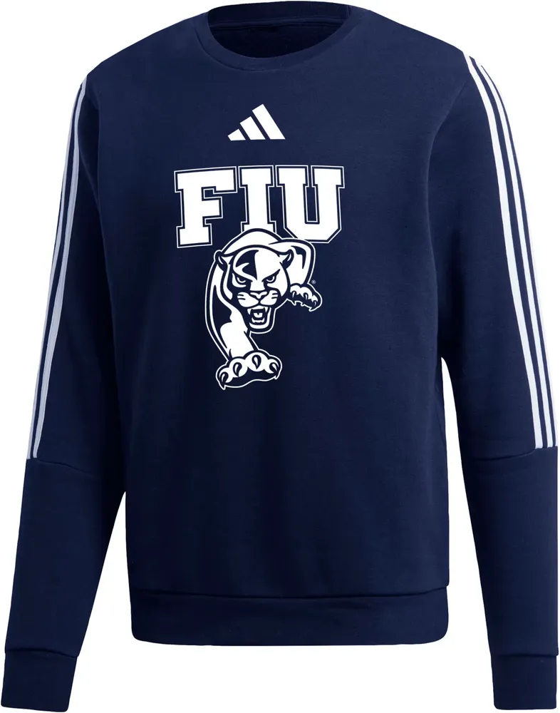 adidas Men's FIU Golden Panthers Blue 3-Stripe Crew Pullover Sweatshirt