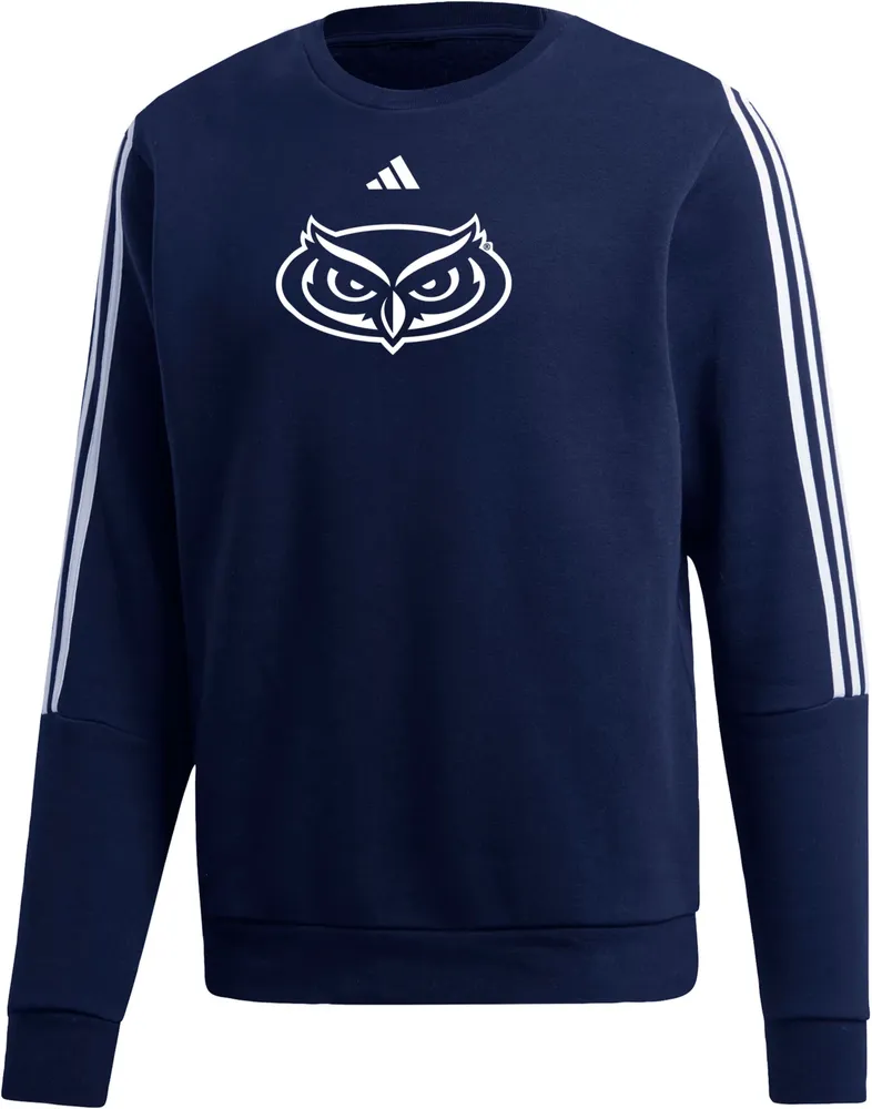 adidas Men's Florida Atlantic Owls Blue 3-Stripe Crew Pullover Sweatshirt