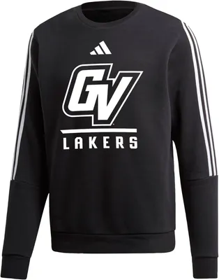 adidas Men's Grand Valley State Lakers Black 3-Stripe Crew Pullover Sweatshirt