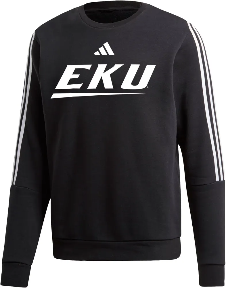 adidas Men's Eastern Kentucky Colonels Black 3-Stripe Crew Pullover Sweatshirt