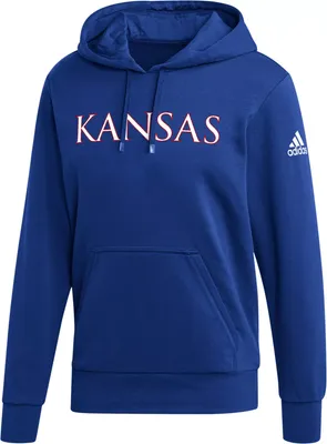 adidas Men's Kansas Jayhawks Blue Wordmark Pullover Fleece Hoodie