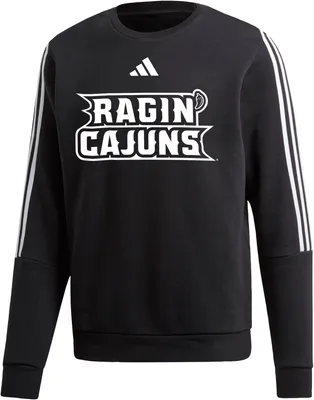 adidas Men's Louisiana-Lafayette Ragin' Cajuns Black 3-Stripe Crew Pullover Sweatshirt