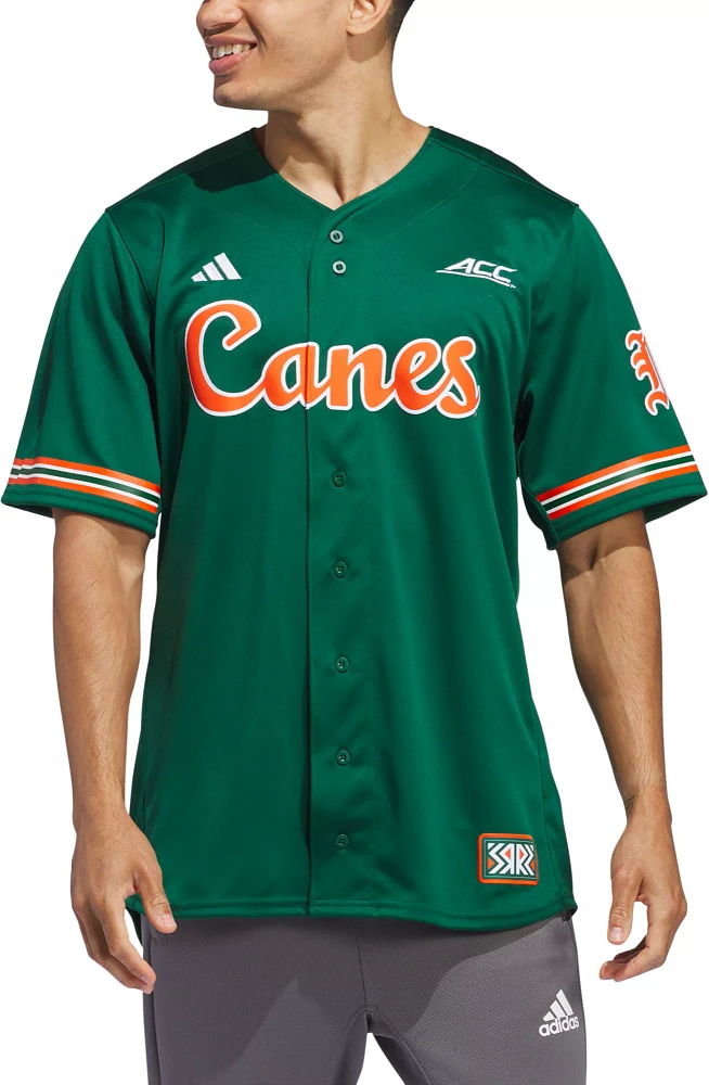 adidas Men's Miami Hurricanes Dark Green Replica Baseball Jersey