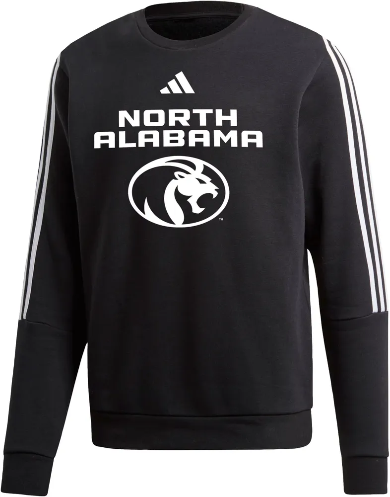 adidas Men's North Alabama  Lions Black 3-Stripe Crew Pullover Sweatshirt