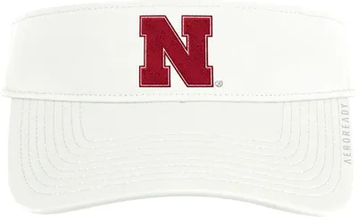 adidas Men's Nebraska Cornhuskers White Adjustable Coach Sideline Thin Visor