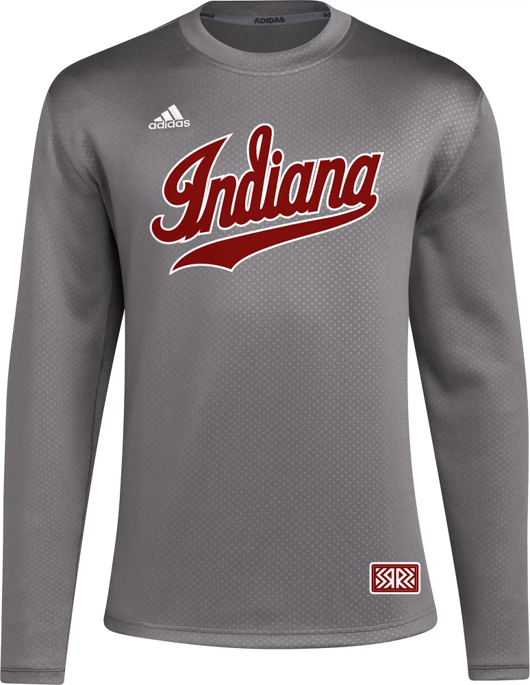 adidas Men's Indiana Hoosiers Grey Retro Script Crew Pullover Sweatshirt