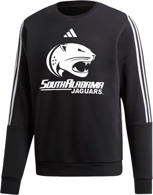 adidas Men's South Alabama Jaguars Blue 3-Stripe Crew Pullover Sweatshirt