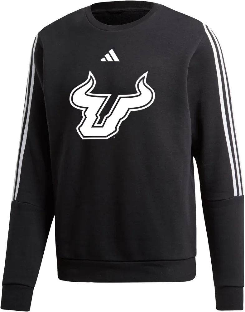 adidas Men's South Florida Bulls Black 3-Stripe Crew Pullover Sweatshirt