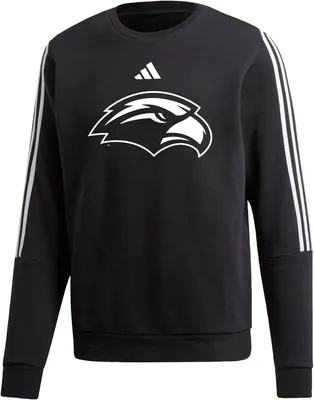 adidas Men's Southern Miss Golden Eagles Black 3-Stripe Crew Pullover Sweatshirt