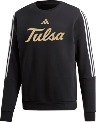 adidas Men's Tulsa Golden Hurricane Black 3-Stripe Crew Pullover Sweatshirt