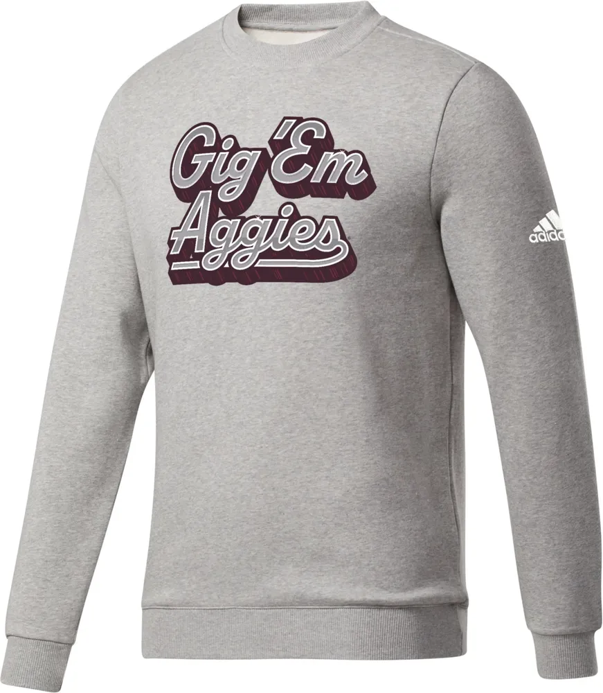 adidas Men's Texas A&M Aggies Grey Motto Pullover Fleece Crewneck