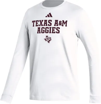 adidas Men's Texas A&M Aggies White Wordmark Long Sleeve T-Shirt