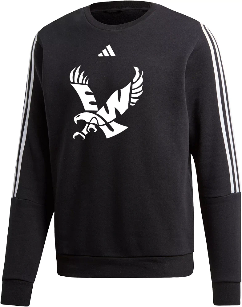 adidas Men's Eastern Washington Eagles Black 3-Stripe Crew Pullover Sweatshirt