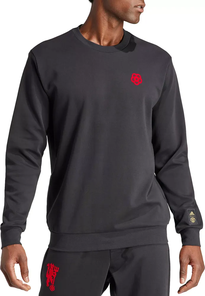 adidas Adult Manchester United Logo Black Crew Sweatshirt