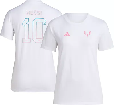 adidas Women's Miami Messi LM #10 White Name and Number T-Shirt