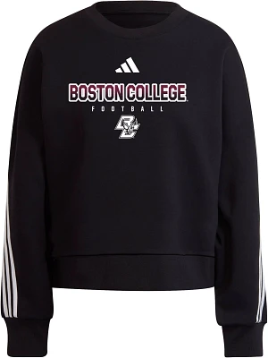 adidas Women's Boston College Eagles Black 3-Stripe Crew Pullover Sweatshirt