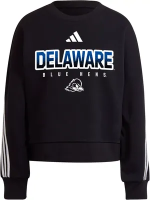 adidas Women's Delaware Fightin' Blue Hens Black 3-Stripe Crew Pullover Sweatshirt