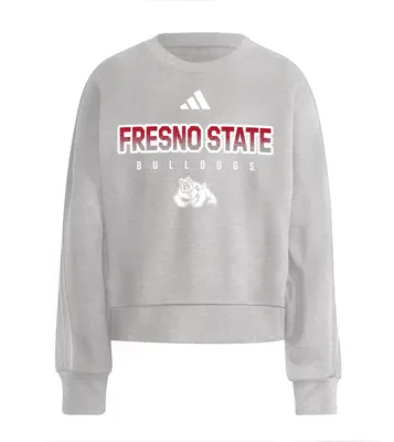 adidas Women's Fresno State Bulldogs Grey 3-Stripe Crew Pullover Sweatshirt