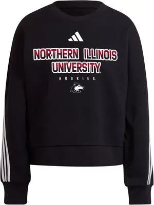 adidas Women's Northern Illinois Huskies Black 3-Stripe Crew Pullover Sweatshirt